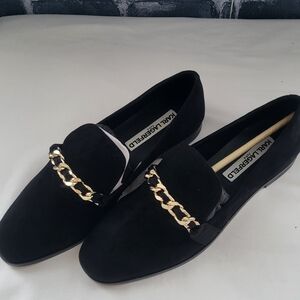 Karl Lagerfeld Black Loafers with Gold Chain